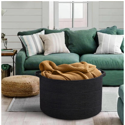 Generic Cotton 14x12 Inch Pack of 1 Storage Basket For Clothes (Black)