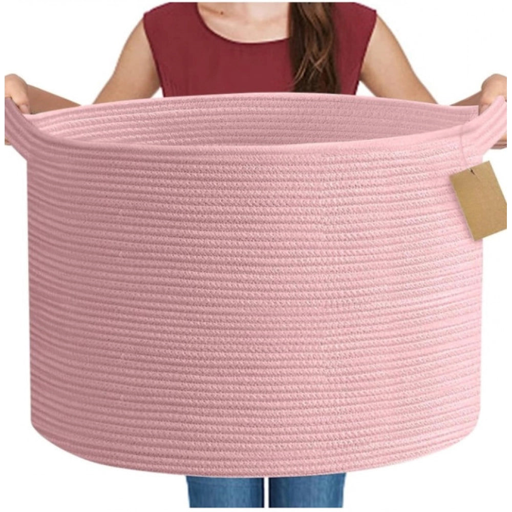 Generic Cotton 14x12 Inch Pack of 1 Storage Basket For Clothes (Pink)