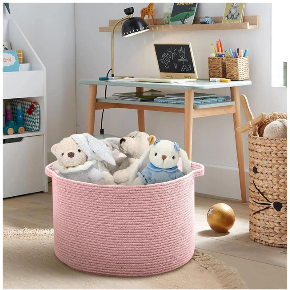 Generic Cotton 14x12 Inch Pack of 1 Storage Basket For Clothes (Pink)