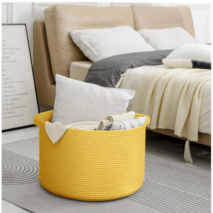 Generic Cotton 14x12 Inch Pack of 1 Storage Basket For Clothes (Yellow)
