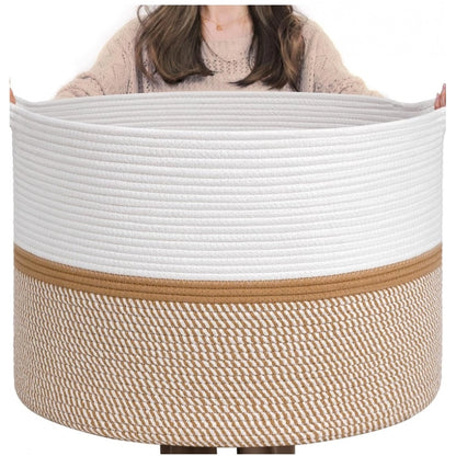Generic Cotton Dori 16x14 Inch Storage Basket For Clothes (White-Beige White)