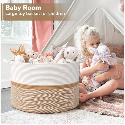 Generic Cotton Dori 16x14 Inch Storage Basket For Clothes (White-Beige White)