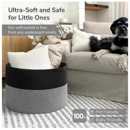 Generic Cotton 16x14 Inch Pack of 1 Storage Basket For Clothes (Black)