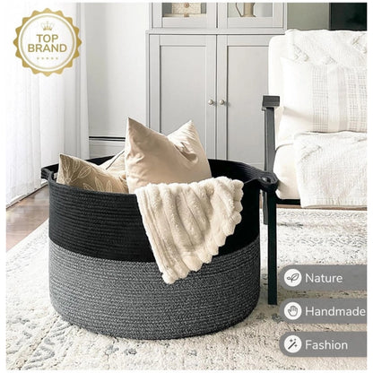 Generic Cotton 16x14 Inch Pack of 1 Storage Basket For Clothes (Black)