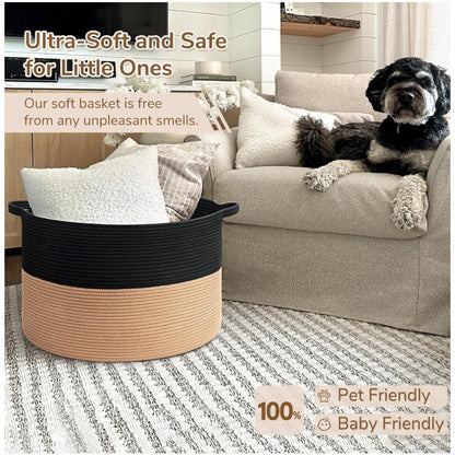 Generic Cotton 16x14 Inch Pack of 1 Storage Basket For Clothes (Black-Beige)