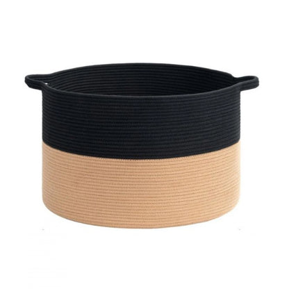 Generic Cotton 16x14 Inch Pack of 1 Storage Basket For Clothes (Black-Beige)