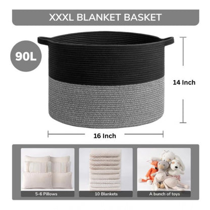 Generic Cotton Kidi-16x14 Inch Pack of 1 Storage Basket For Clothes (Black-Black Kidi)
