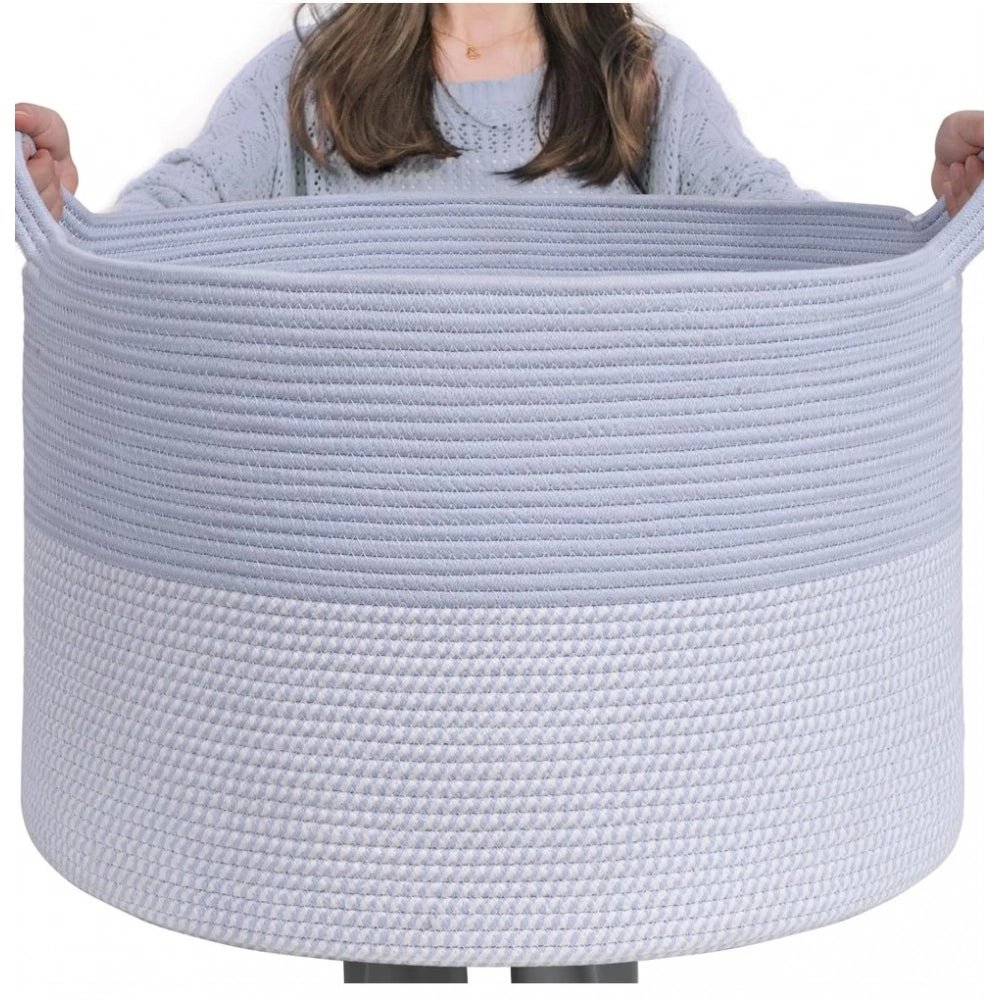 Generic Cotton 16x14 Inch Pack of 1 Storage Basket For Clothes (Gray- Gray White)