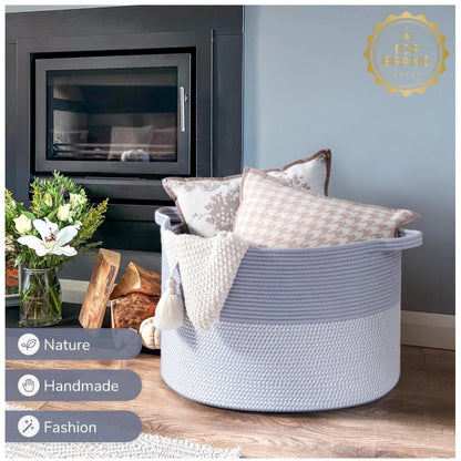 Generic Cotton 16x14 Inch Pack of 1 Storage Basket For Clothes (Gray- Gray White)