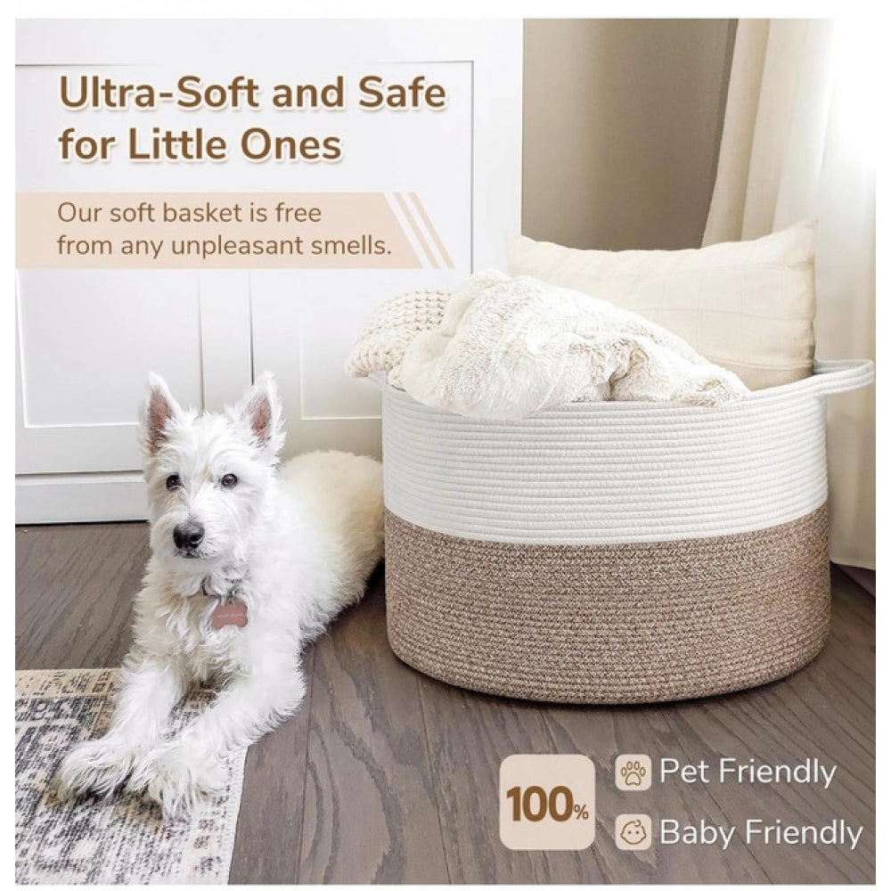 Generic Cotton Kidi- 16x14 Inch Pack of 1 Storage Basket For Clothes (Kidi-White)