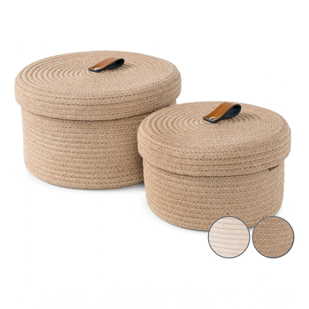 Generic Cotton 2 Pcs Set Roti Box Storage Basket With Lid (Beige)