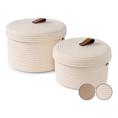 Generic Cotton 2 Pcs Set Roti Box Storage Basket With Lid (White)
