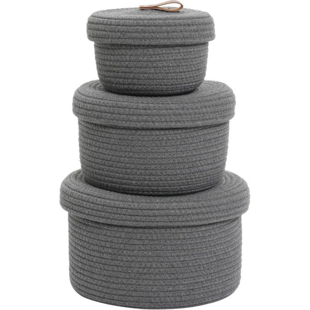 Generic Cotton 3 Pcs Set Roti Box Storage Basket With Lid (Gray)