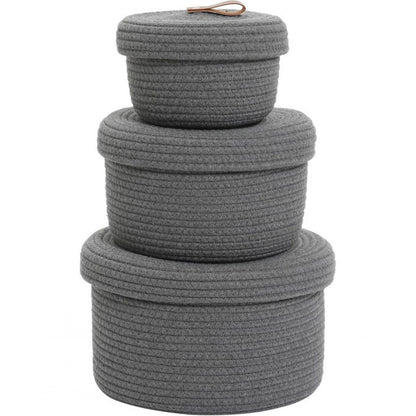Generic Cotton 3 Pcs Set Roti Box Storage Basket With Lid (Gray)