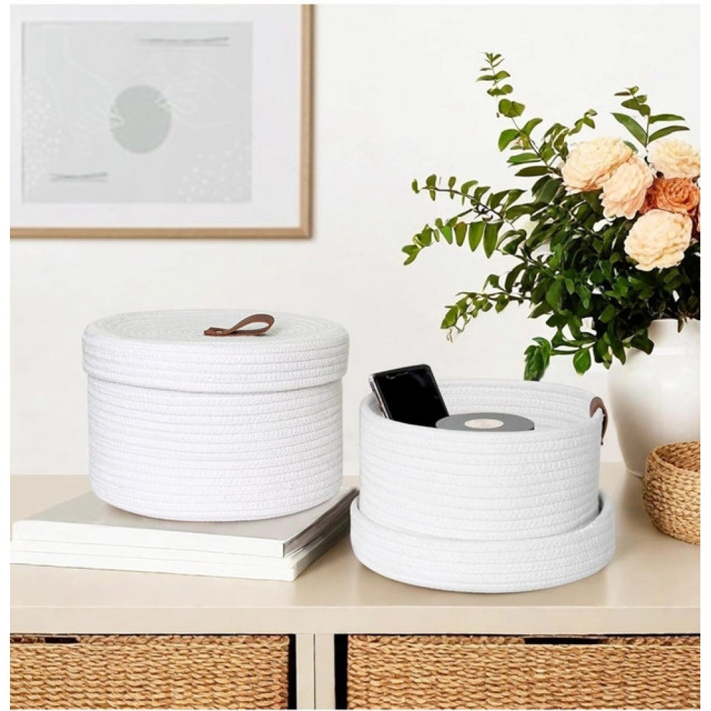 Generic Cotton 3 Pcs Set Roti Box Storage Basket With Lid (White)