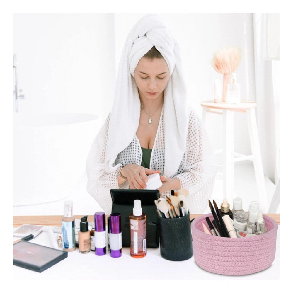Generic Cotton 8x3 Inch Round 1 Pcs Bedside Organizer (Pink)
