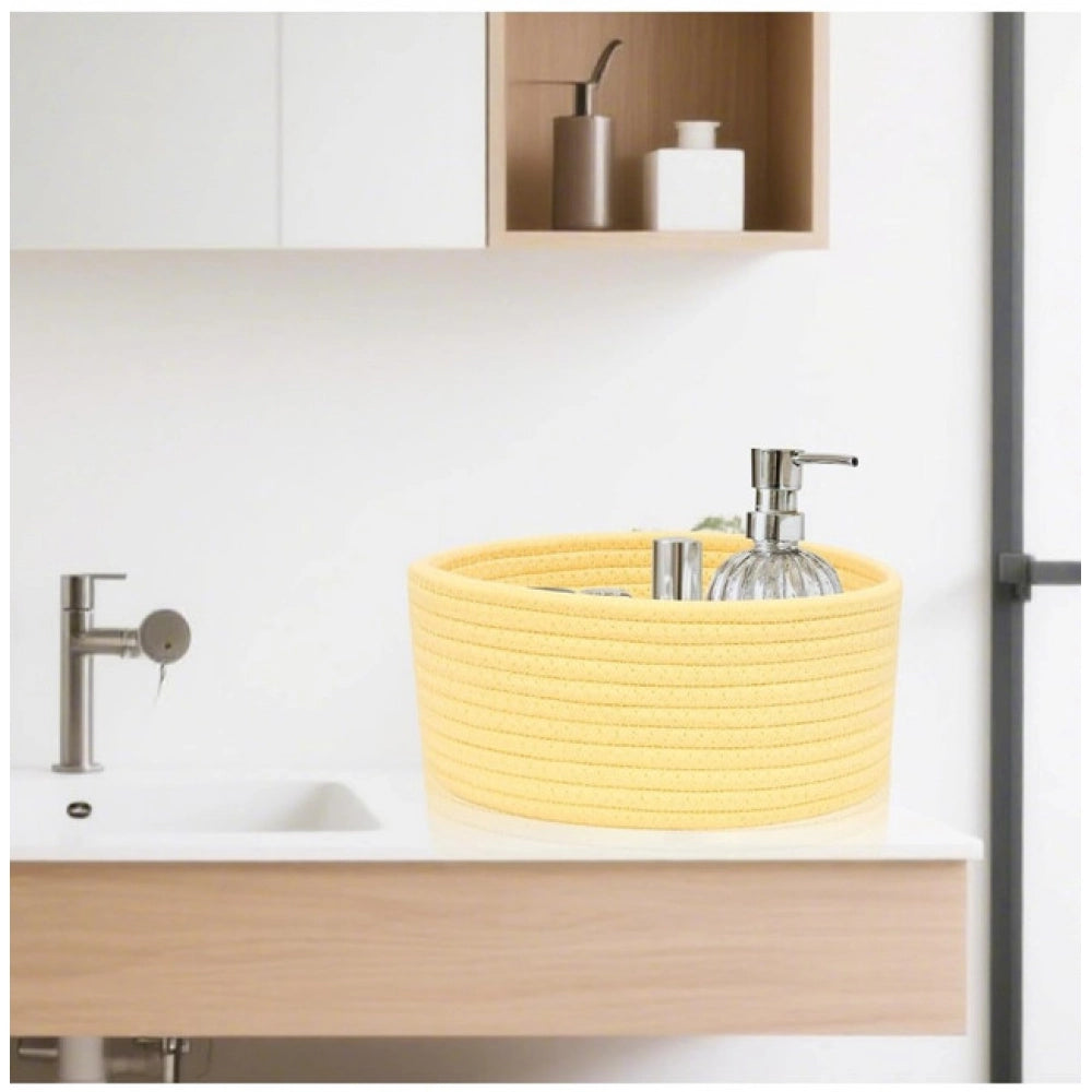 Generic Cotton 8x3 Inch Round 1 Pcs Bedside Organizer (Yellow)