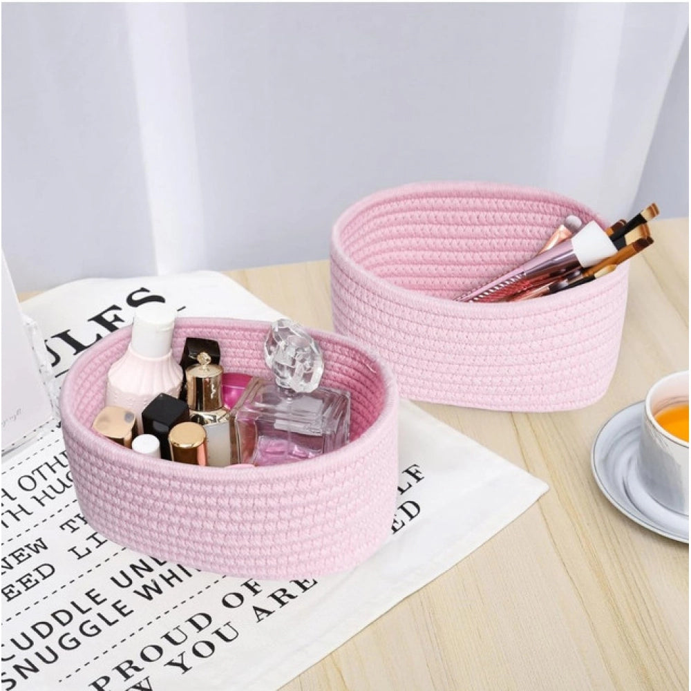 Generic Cotton 8x3 Inch Round 2 Set Bedside Organizer (Pink)