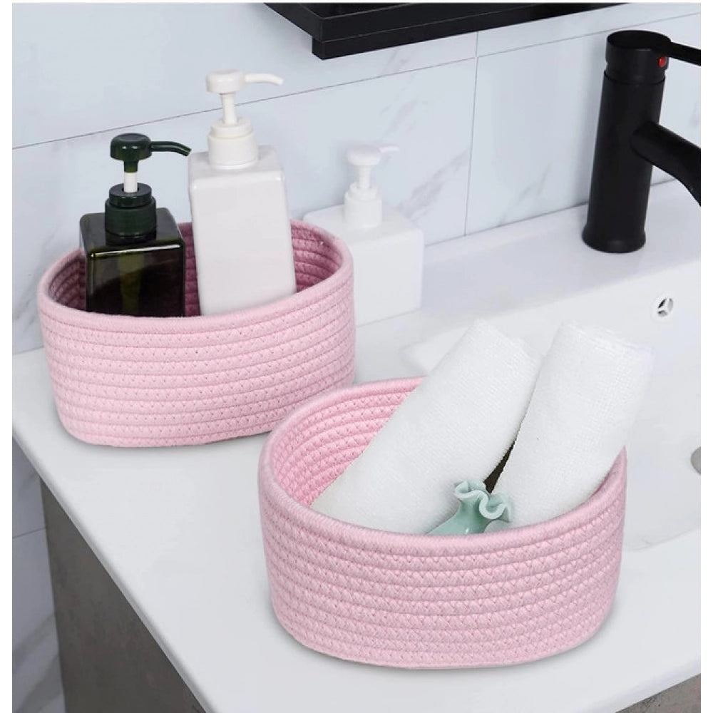 Generic Cotton 8x3 Inch Round 2 Set Bedside Organizer (Pink)