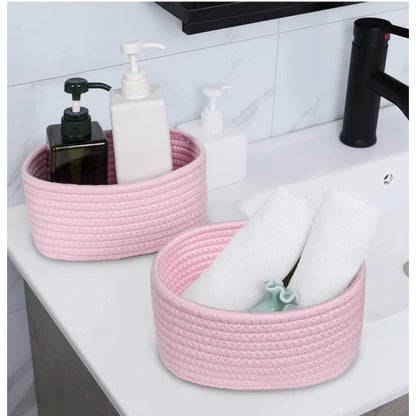 Generic Cotton 8x3 Inch Round 2 Set Bedside Organizer (Pink)