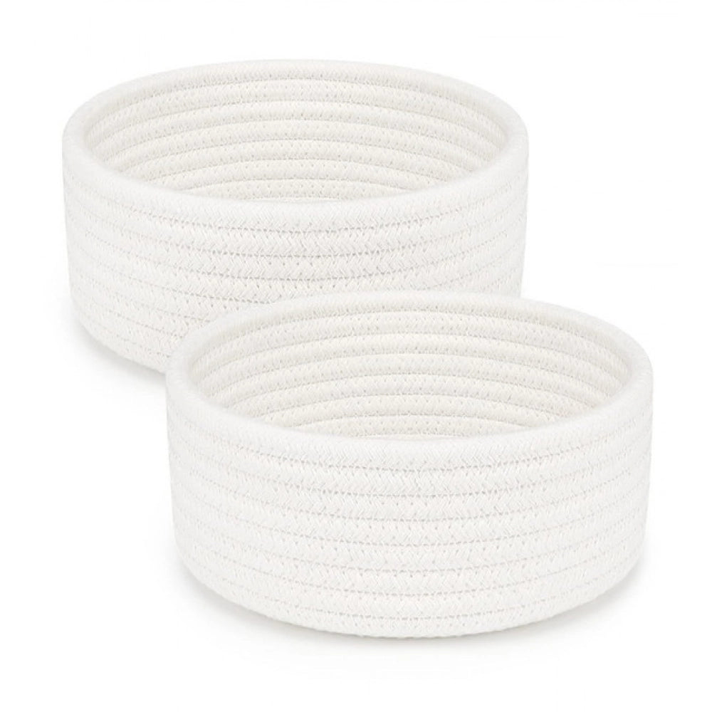 Generic Cotton 8x3 Inch Round 2 Set Bedside Organizer (White)