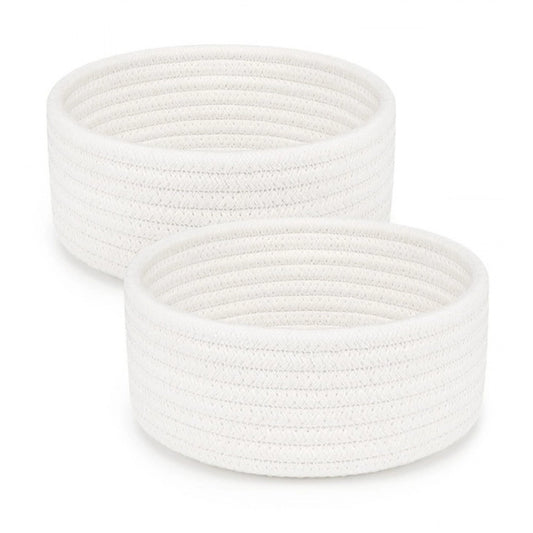 Generic Cotton 8x3 Inch Round 2 Set Bedside Organizer (White)