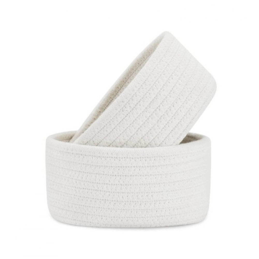 Generic Cotton 8x3 Inch Round 2 Set Bedside Organizer (White)