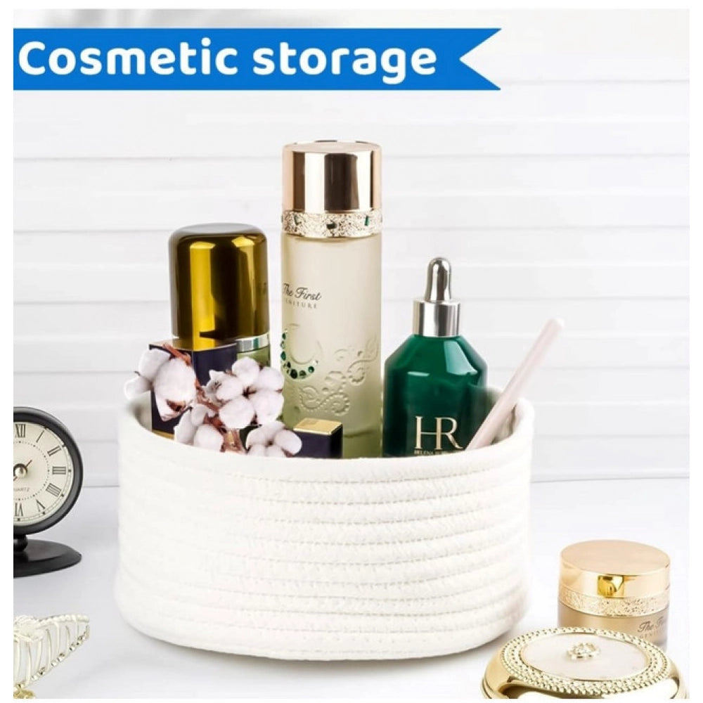 Generic Cotton 8x3 Inch Round 3 Set Bedside Organizer (White)