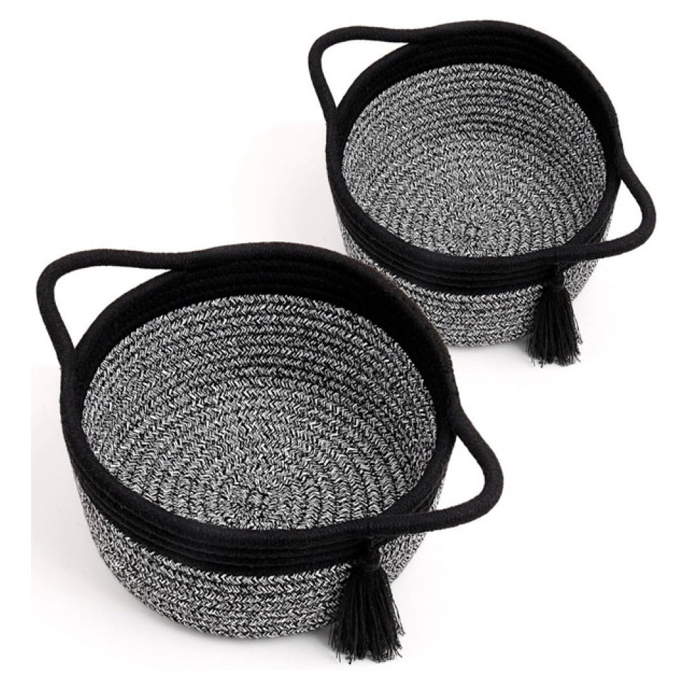Generic Cotton 8x4 Inch Round 2 Set Kidi With Jhalar Bedside Organizer (Black Kidi)