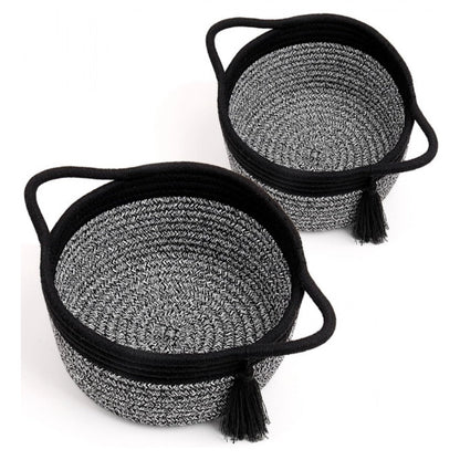 Generic Cotton 8x4 Inch Round 2 Set Kidi With Jhalar Bedside Organizer (Black Kidi)