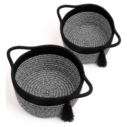 Generic Cotton 8x4 Inch Round 2 Set Kidi With Jhalar Bedside Organizer (Black Kidi)