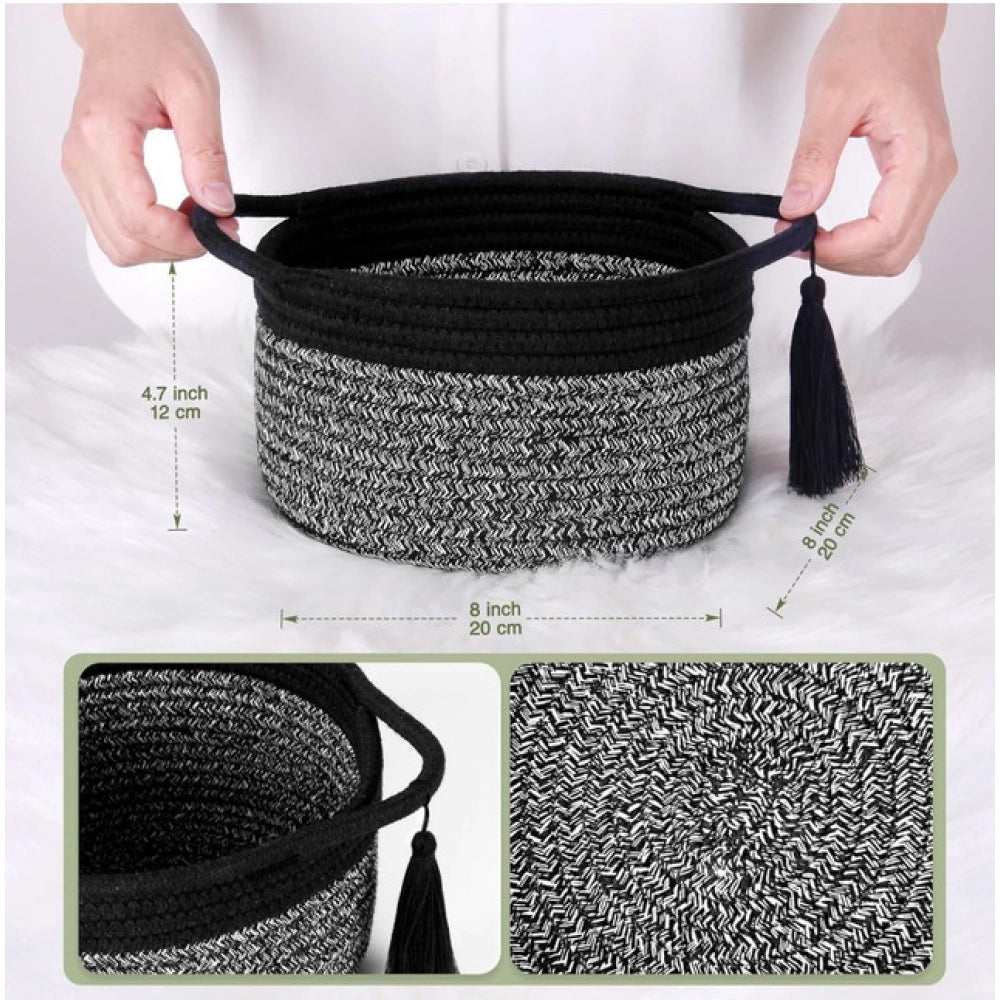 Generic Cotton 8x4 Inch Round 2 Set Kidi With Jhalar Bedside Organizer (Black Kidi)