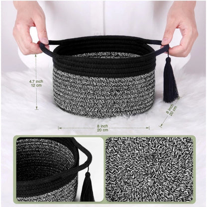 Generic Cotton 8x4 Inch Round 2 Set Kidi With Jhalar Bedside Organizer (Black Kidi)