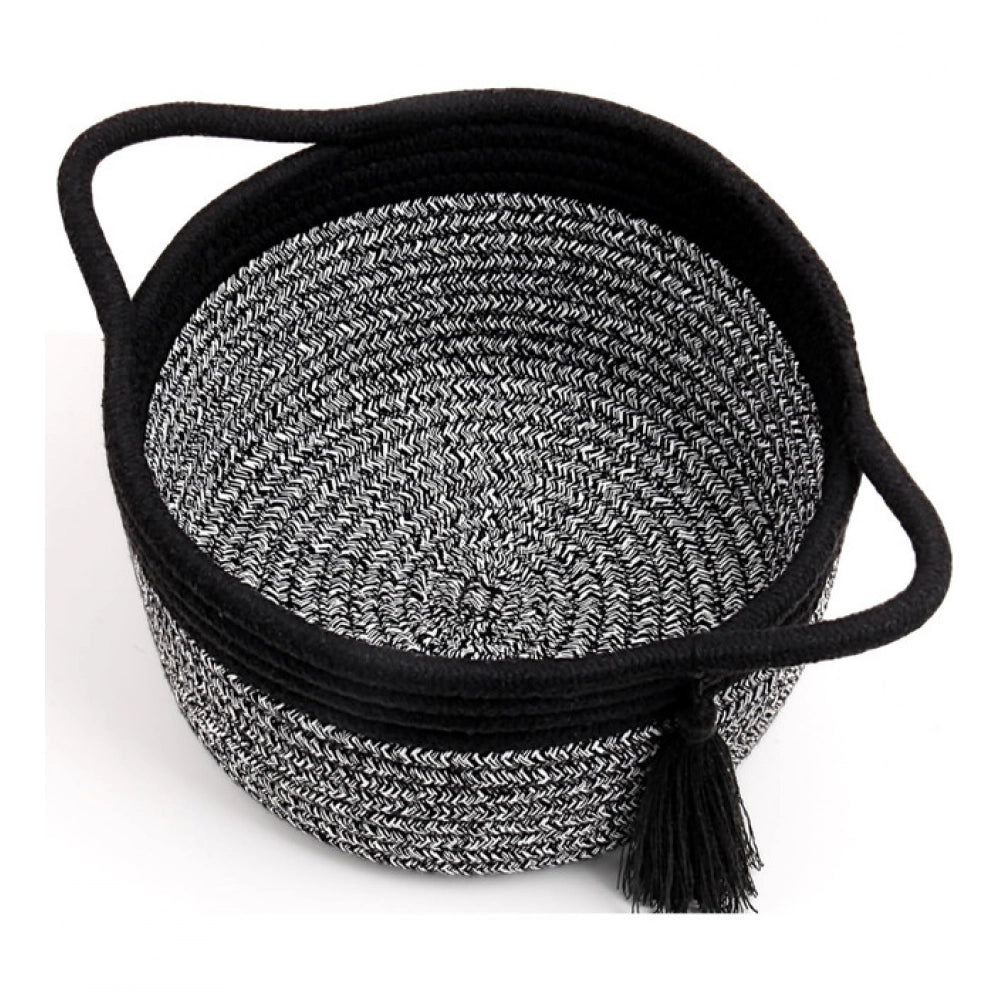 Generic Cotton 8x4 Inch Round 2 Set Kidi With Jhalar Bedside Organizer (Black Kidi)