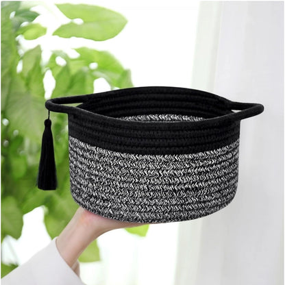 Generic Cotton 8x4 Inch Round 2 Set Kidi With Jhalar Bedside Organizer (Black Kidi)