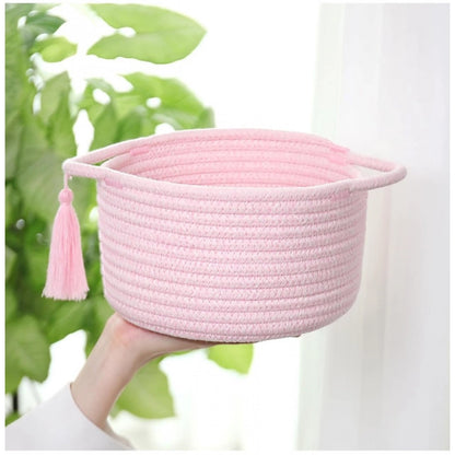 Generic Cotton 8x4 Inch Round 2 Set With Jhalar Bedside Organizer (Pink)