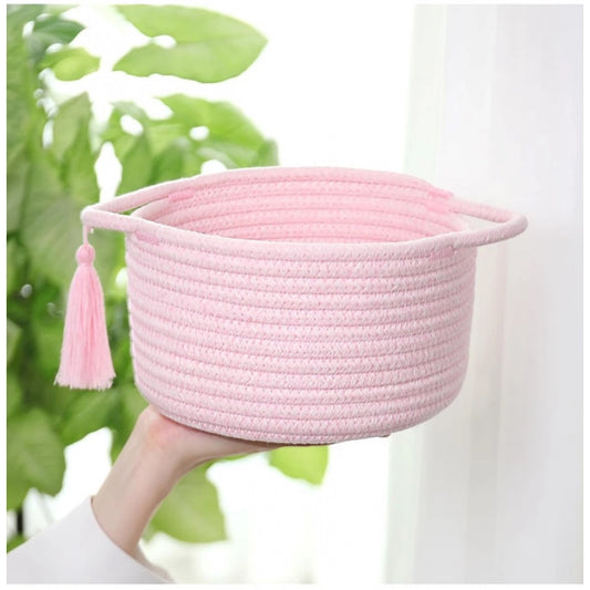 Generic Cotton 8x4 Inch Round 2 Set With Jhalar Bedside Organizer (Pink)