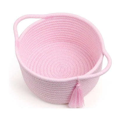 Generic Cotton 8x4 Inch Round 2 Set With Jhalar Bedside Organizer (Pink)