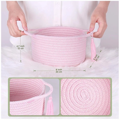 Generic Cotton 8x4 Inch Round 2 Set With Jhalar Bedside Organizer (Pink)