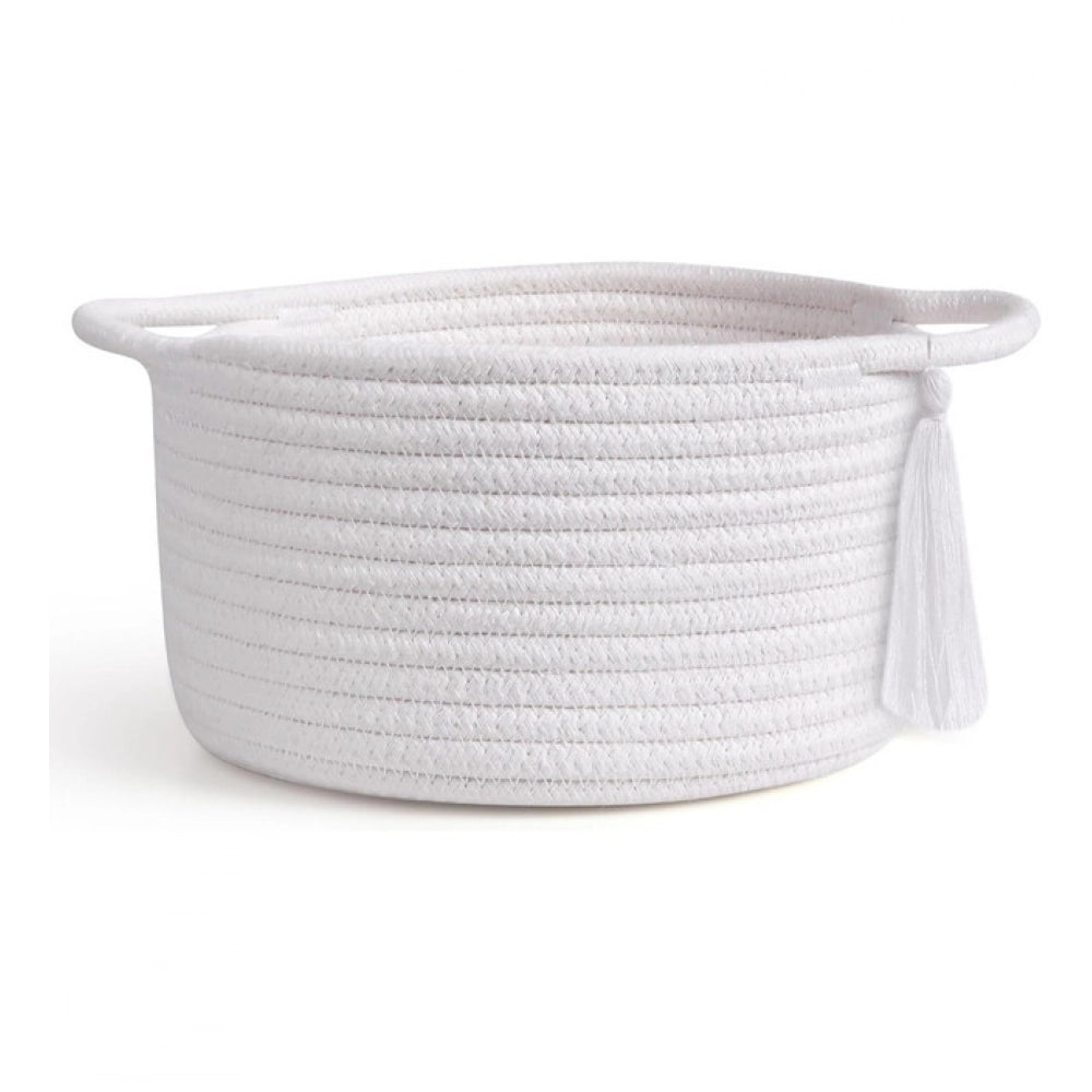 Generic Cotton 8x4 Inch Round 2 Set With Jhalar Bedside Organizer (White)