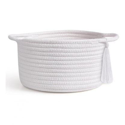 Generic Cotton 8x4 Inch Round 2 Set With Jhalar Bedside Organizer (White)