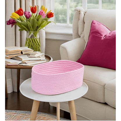 Generic Cotton Oval 10x7x5 Inch Bedside Organizer (Pink)