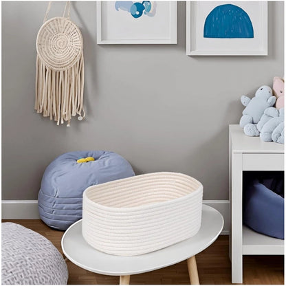 Generic Cotton Oval 10x7x5 Inch Bedside Organizer (White)