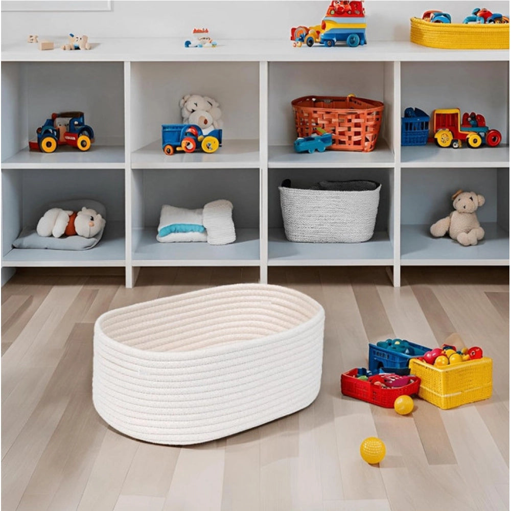 Generic Cotton Oval 10x7x5 Inch Bedside Organizer (White)