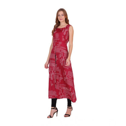 Generic Women's Casual Crepe Sleeveless Slit Dress (Maroon)