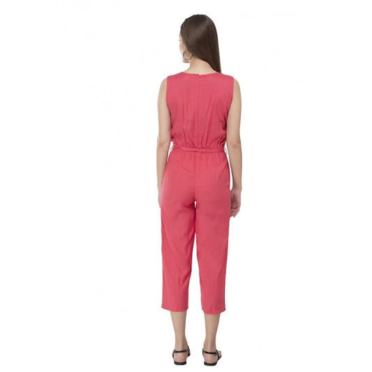 Generic Women's Casual Crepe Sleeveless Jump Suit (Pink)