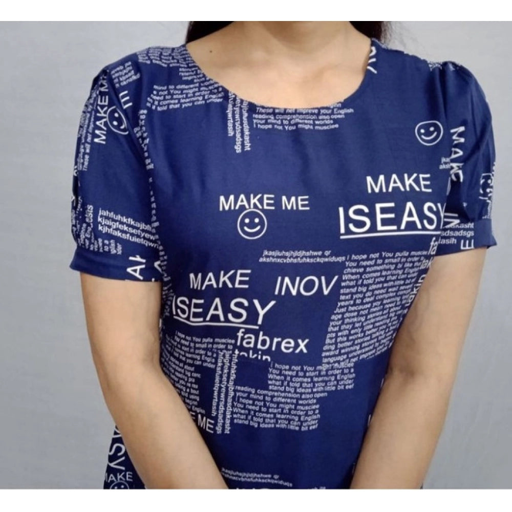 Generic Women's Casual Crepe Half Sleeves Dress (Blue)