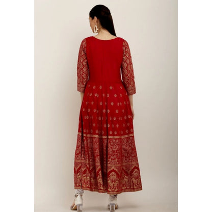 Generic Women's Casual Rayon 3-4th Sleeves Anarkali Kurti (Red)