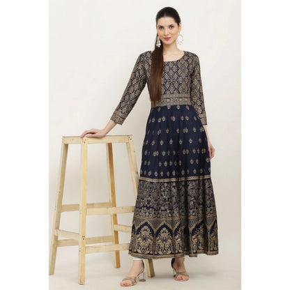 Generic Women's Casual Rayon 3-4th Sleeves Anarkali Kurti (Blue)