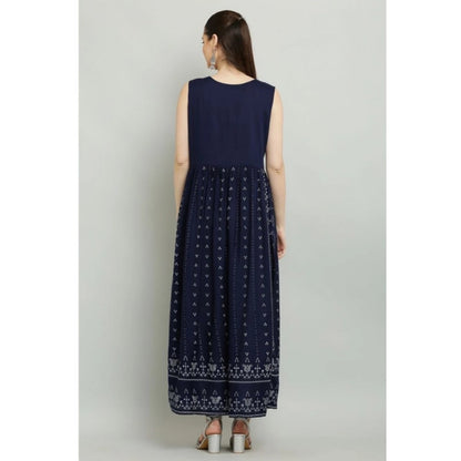 Generic Women's Casual Rayon Sleeveless Kurti (Blue)